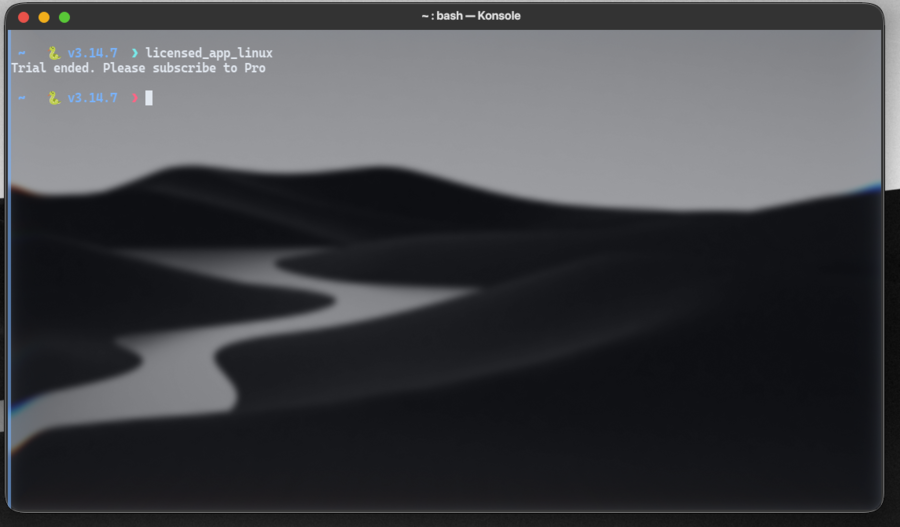 licensed_app_linux reports Expired trial — baseline before mount namespace bypass